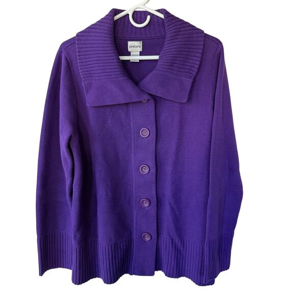 Chico’s purple thick buttondown cardigan size XL - Picture 1 of 8